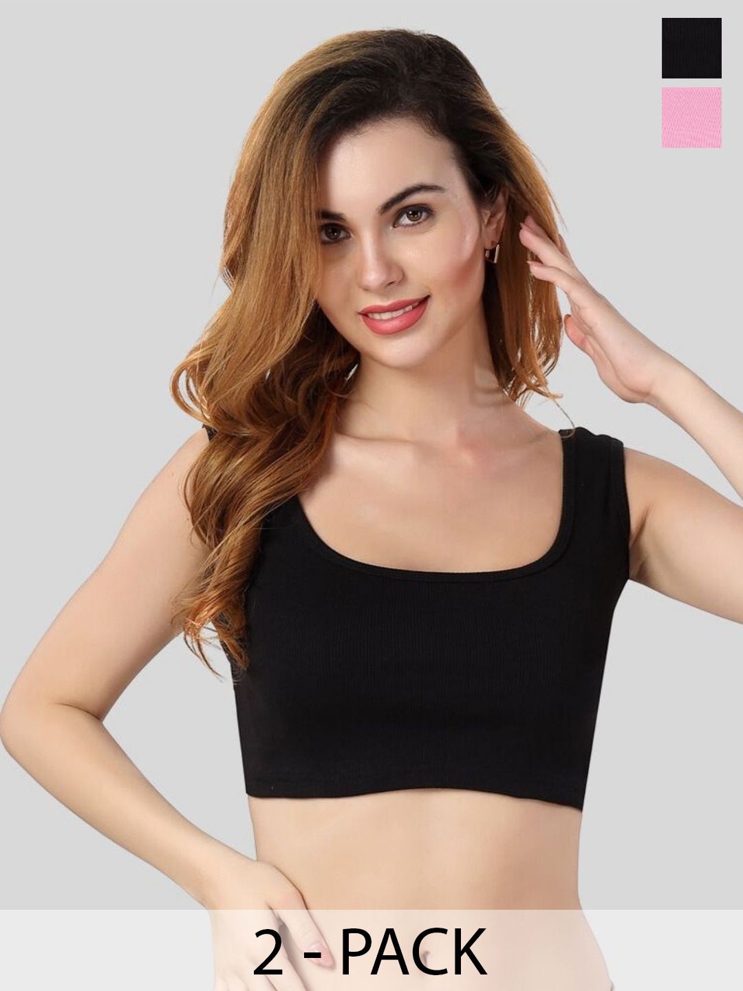 

Fabme Women Pack of 2 Cotton Bralette Top, Black