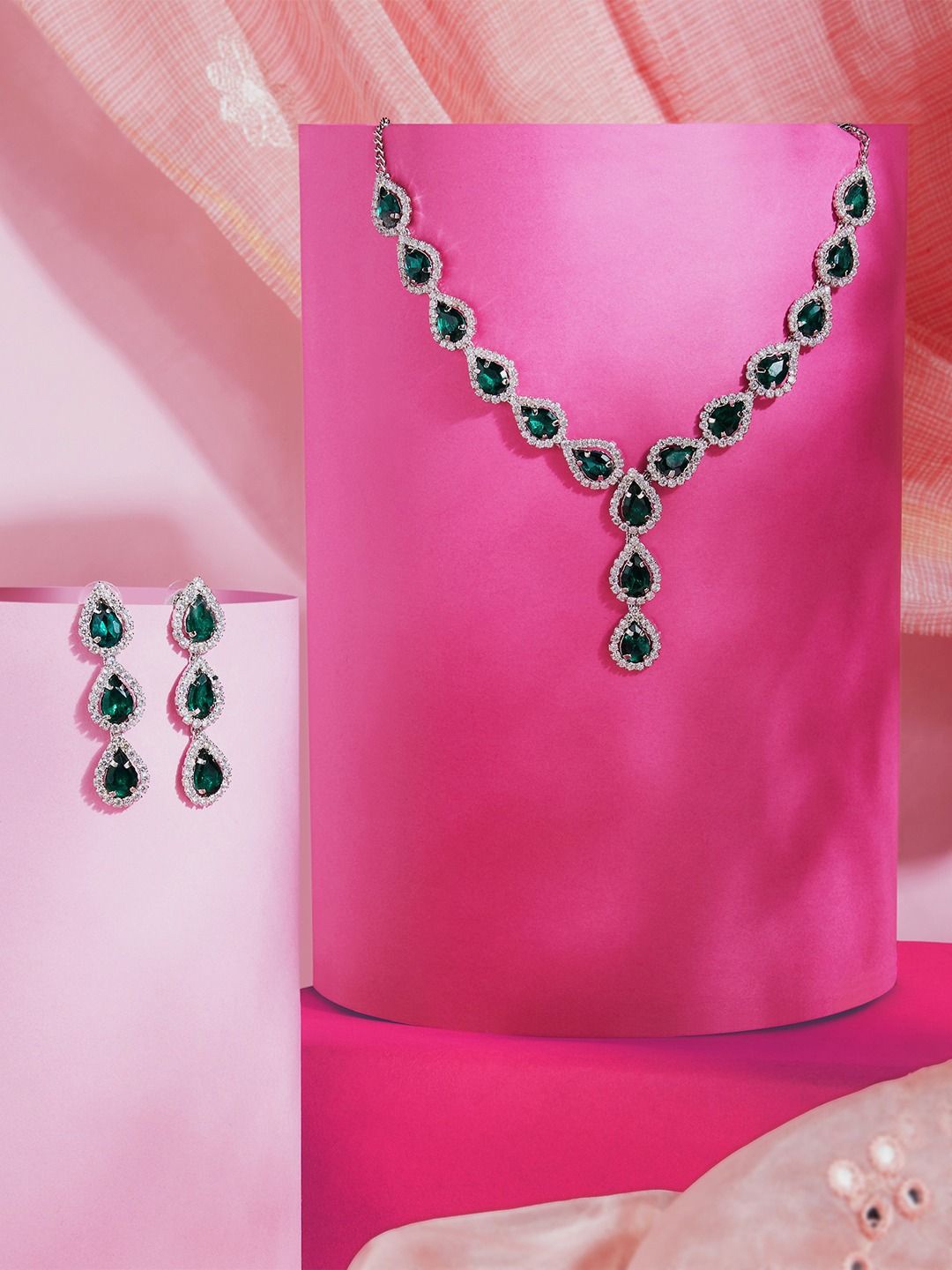 

AMI Silver Plated Austrian Diamond Stone Studded Jewellery Set