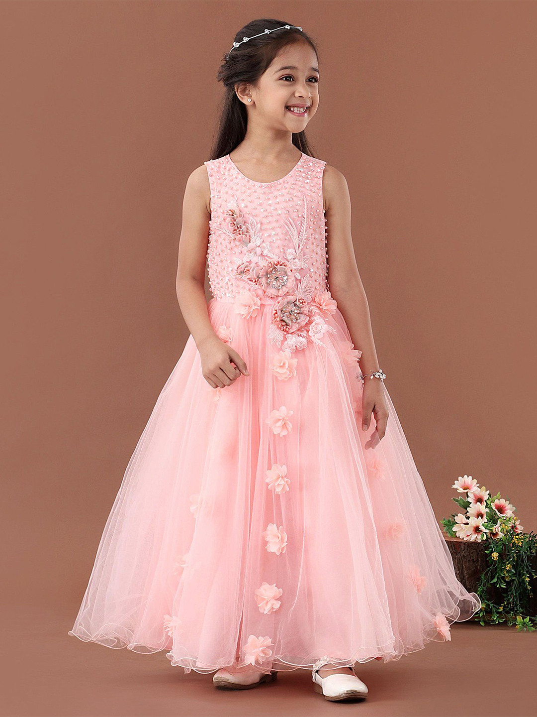 

Mark and Mia Girls Floral Embroidered Gown, Pink