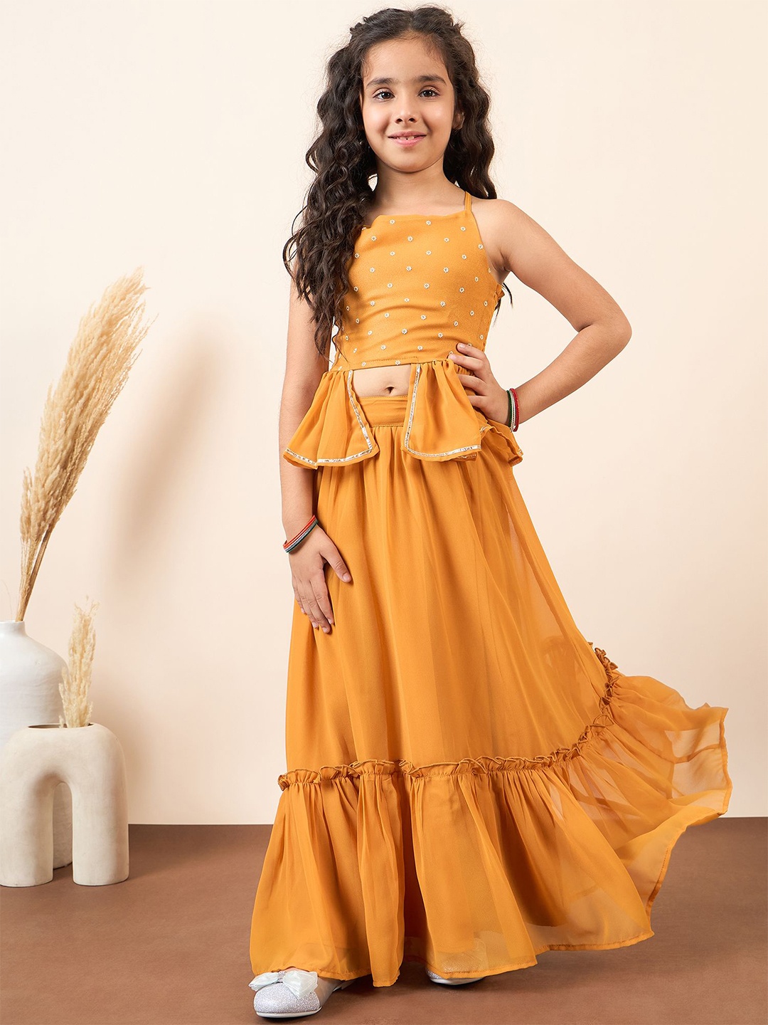 

Stylo Bug Girls Gotta Patti Printed Ready to Wear Lehenga & Blouse, Mustard