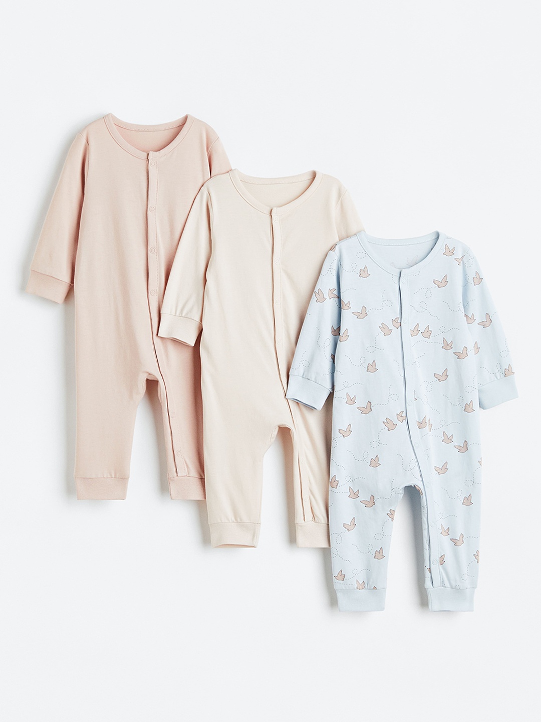 

H&M Pack Of 3 Kids Pure Cotton Printed Sleepsuit, Blue