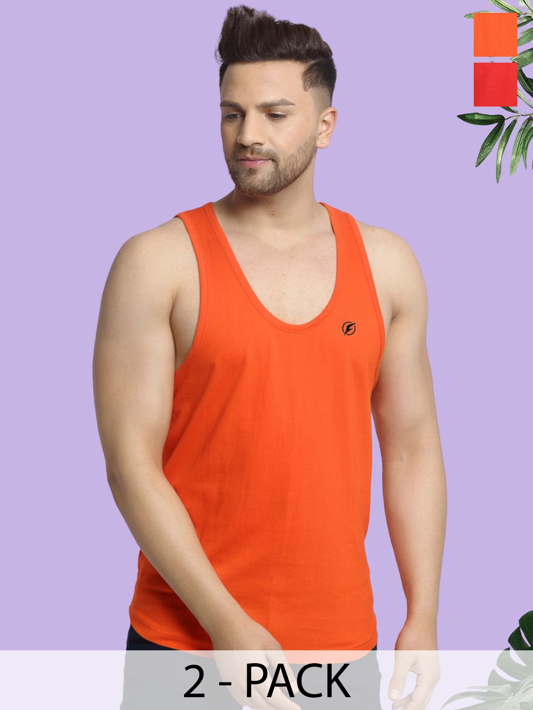 

Friskers Men Pack Of 2 Pure Cotton Anti-Bacterial Gym Vests C-03-08, Red