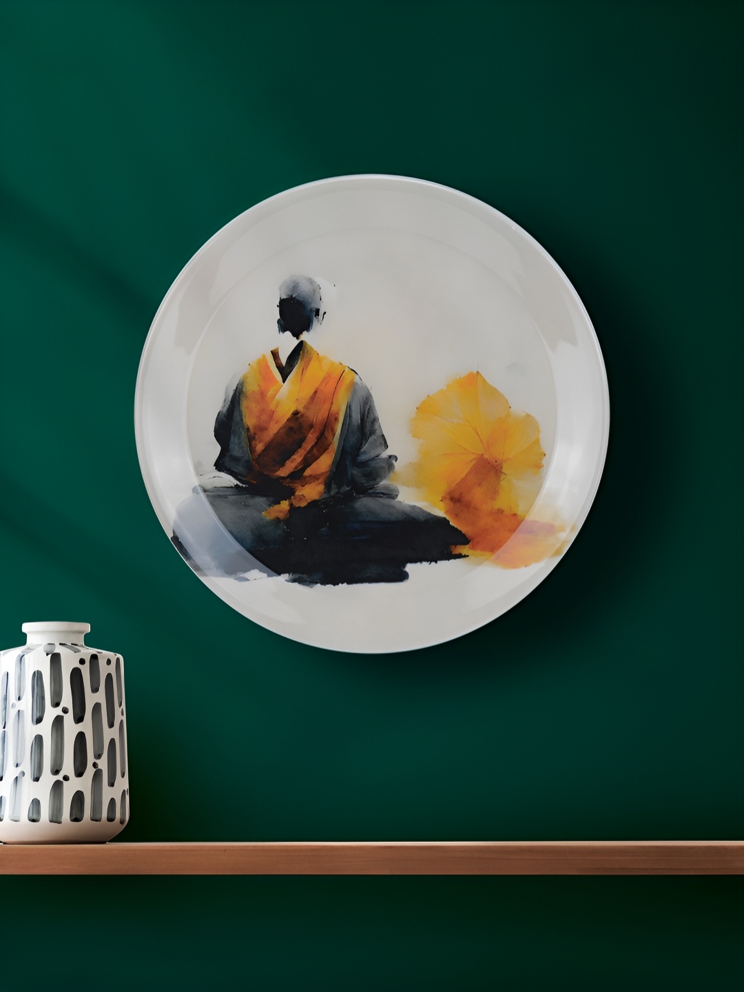 

Maison Modern White & Black Meditator Printed Iron Round Wall Plate