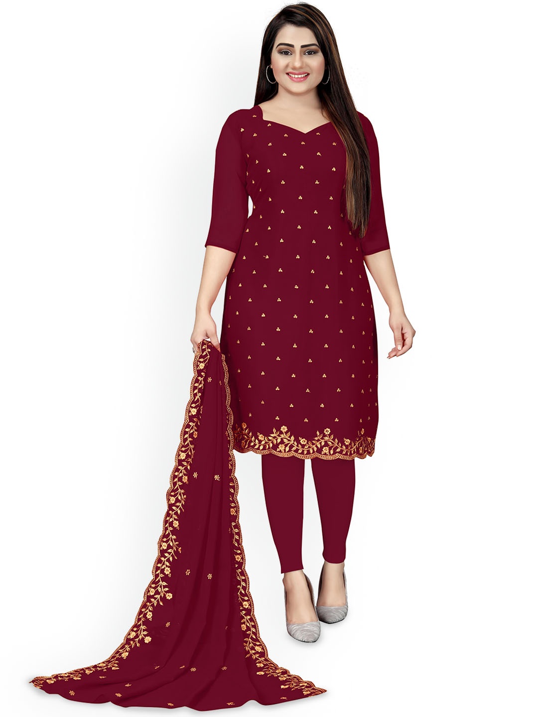 

Maroosh Embellished Unstitched Dress Material, Maroon