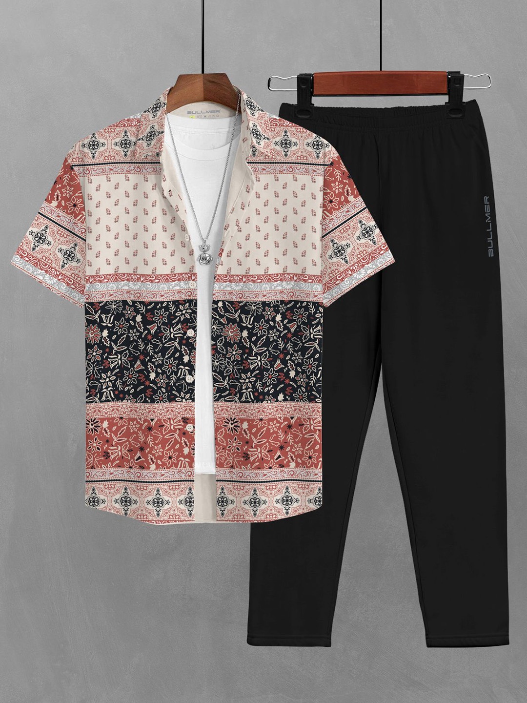 

BULLMER Floral Printed Short Sleeves Shirt With Trousers, Orange