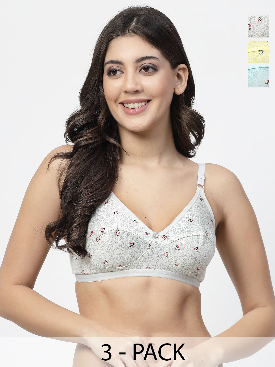 

Docare Pack Of 3 Printed Full Coverage Bra, Blue