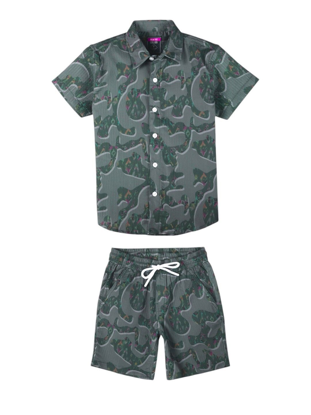 

Palm Tree Boys Abstract Printed Shirt Collar Short Sleeves Shirt With Shorts, Olive