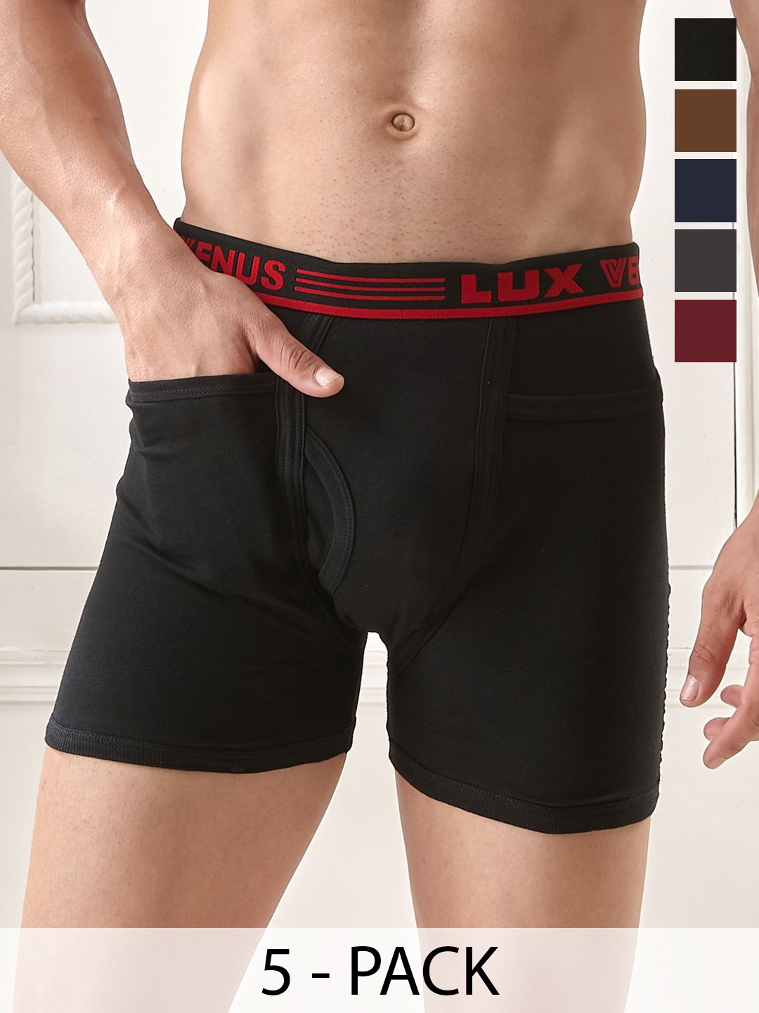 

LUX VENUS Pack of 5 Assorted Men Cotton Pocket Trunk NW1_VENUS_PKT_DRW_AST_95_5PC