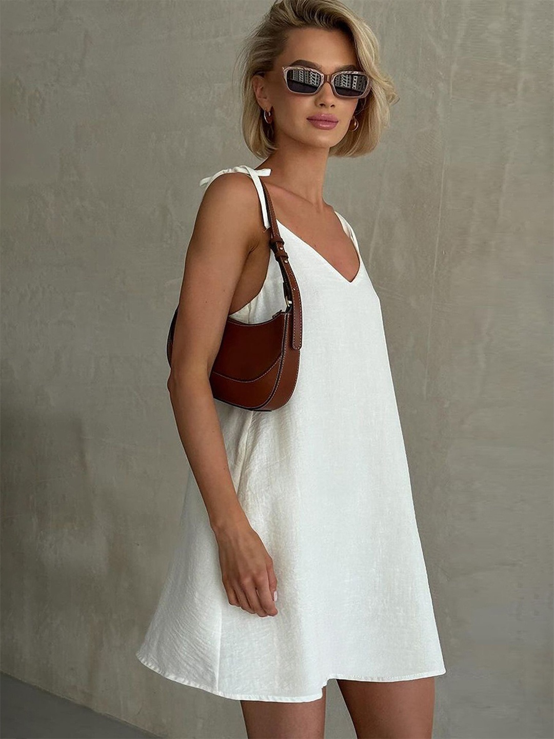 

LULU & SKY Women A-Line V-neck Short Cotton Dress, White