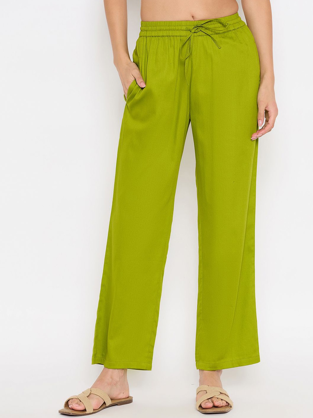 

Antimony Women Cotton Relaxed Straight Leg Chambray Trousers, Olive