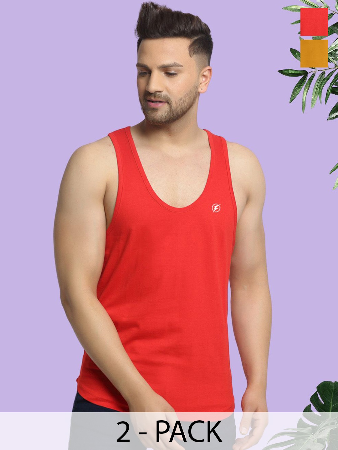 

Friskers Pack Of 2 Men Anti-Bacterial Cotton Innerwear Vests, Red