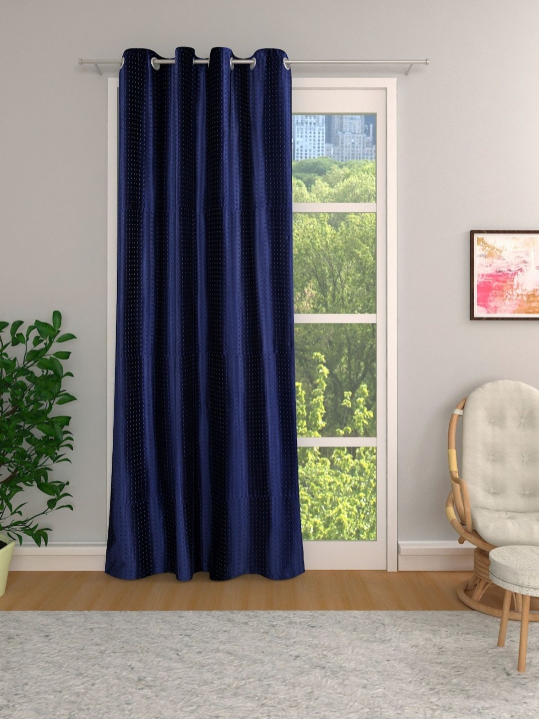 

Myntra Elegant Homes Blue Textured Room Darkening Long Door Curtain