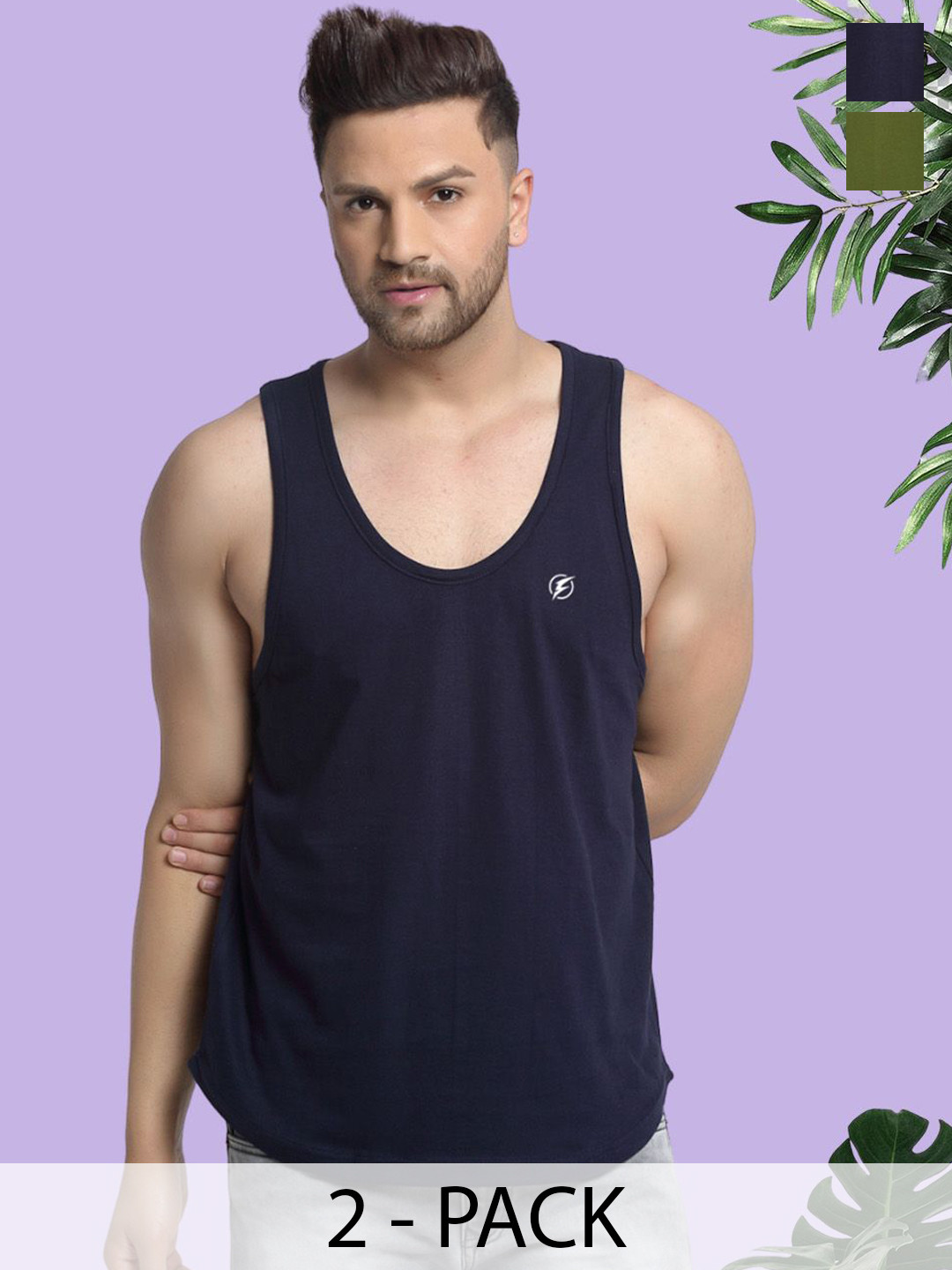 

Friskers Pack Of 2 Cotton Anti-Bacterial Innerwear Vest C-17-34, Navy blue