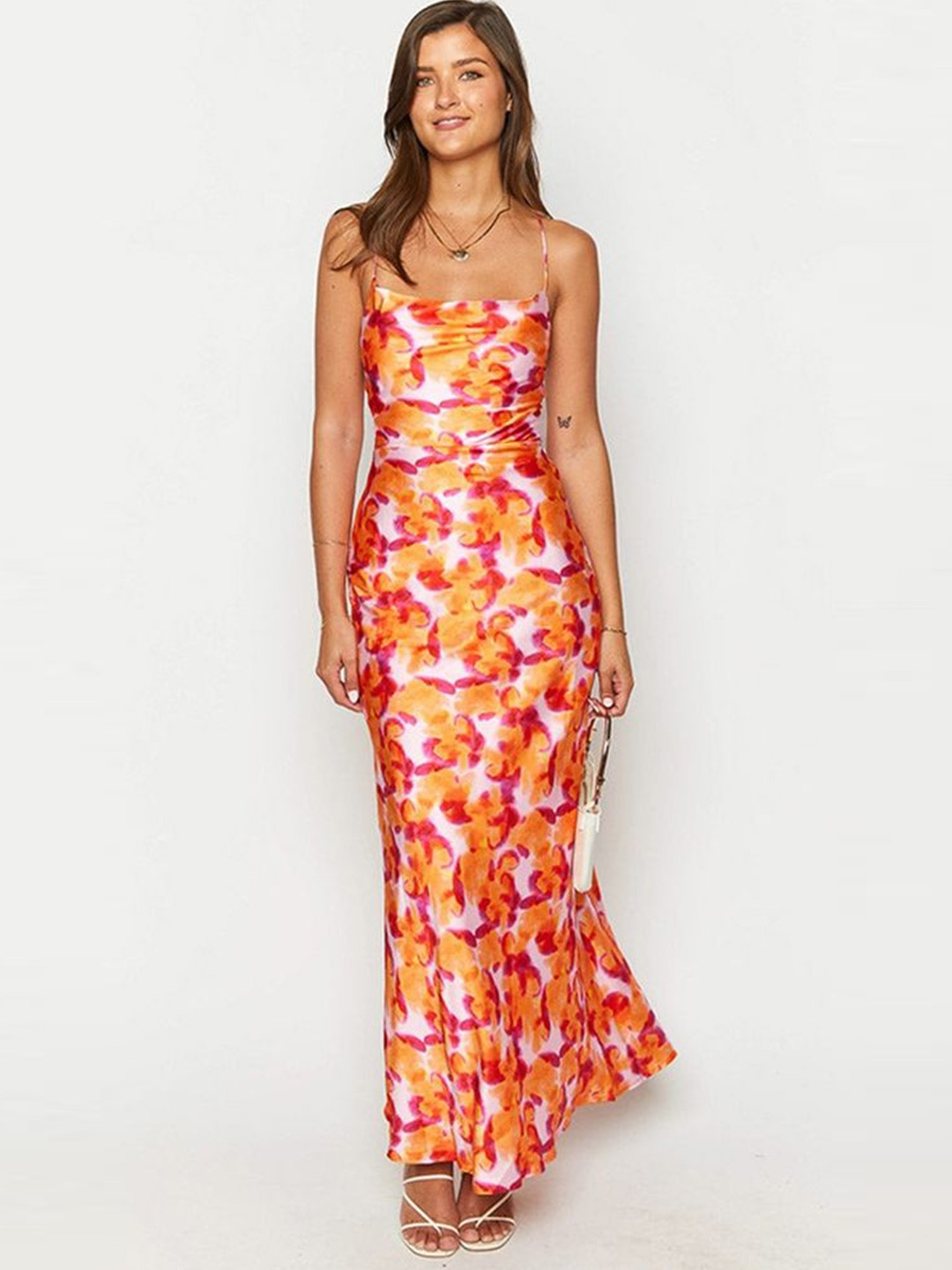 

LULU & SKY Women Floral Print Maxi Dress, Orange