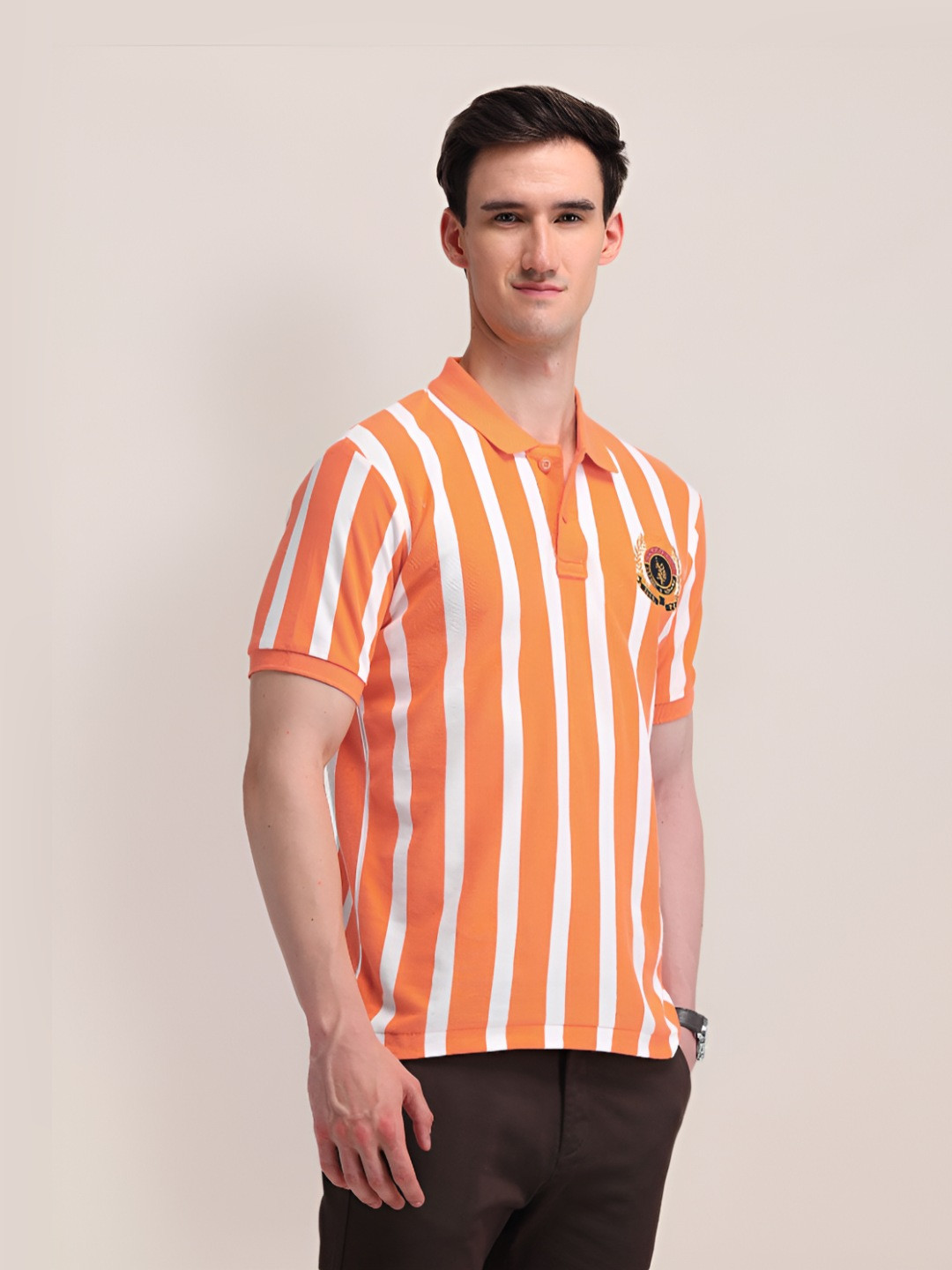 

U.S. Polo Assn. Men Striped Polo Collar Cotton Slim Fit T-shirt, Orange