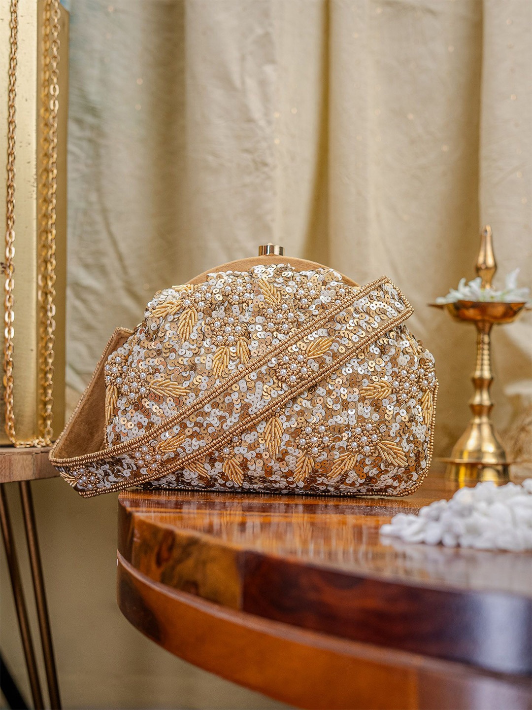 

NR By Nidhi Rathi Embellished Clutch, Gold