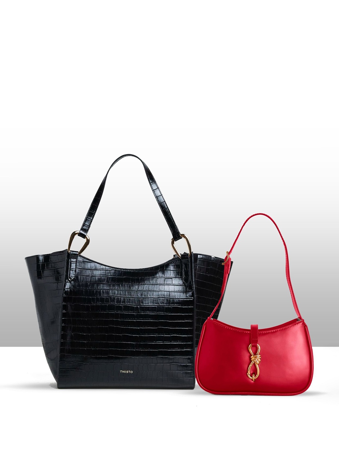 

THESTO Women Textured Structured Shoulder Bags, Red