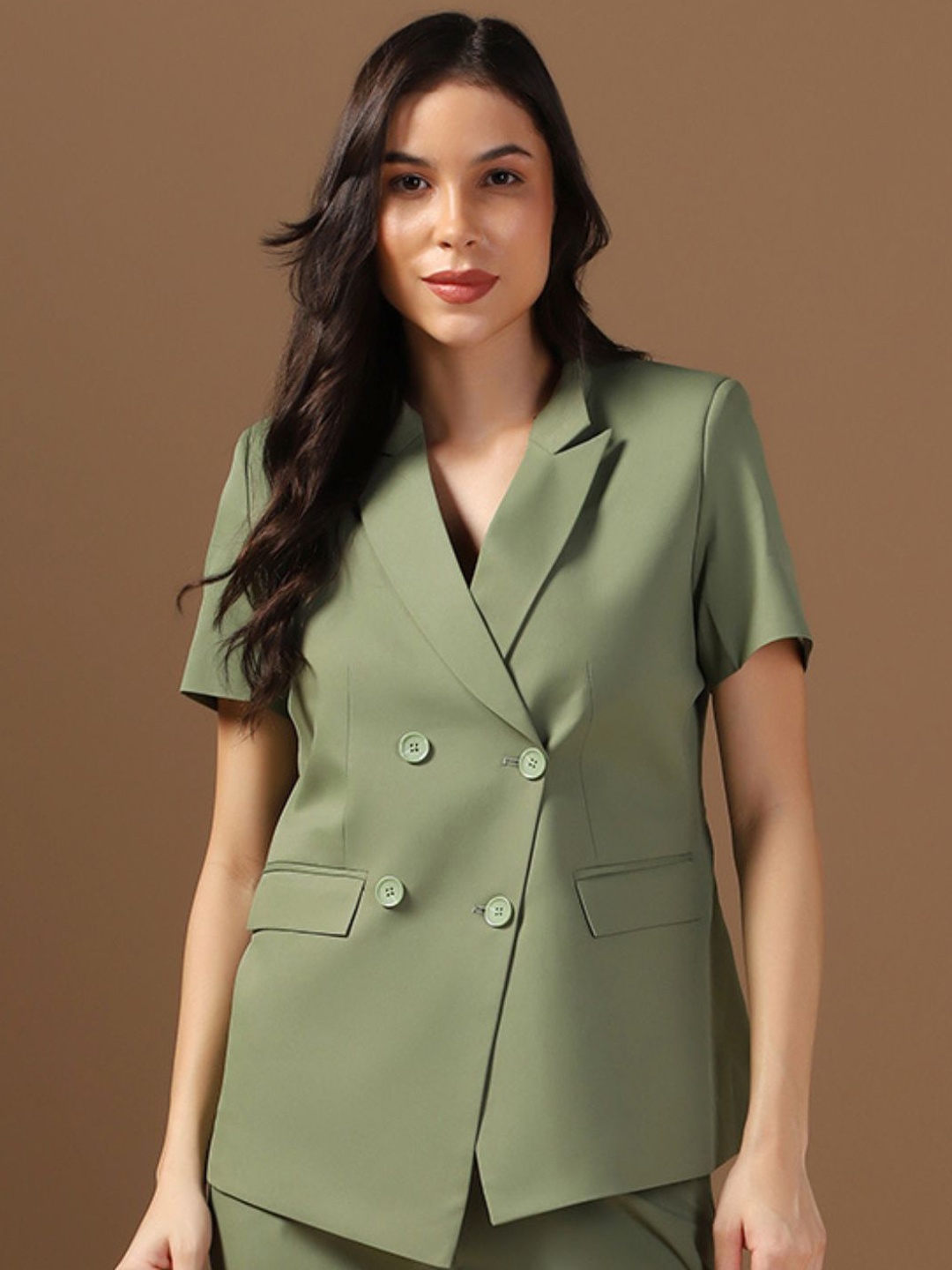 

TAHVO Short Sleeves Double-Breasted Formal Blazers, Green