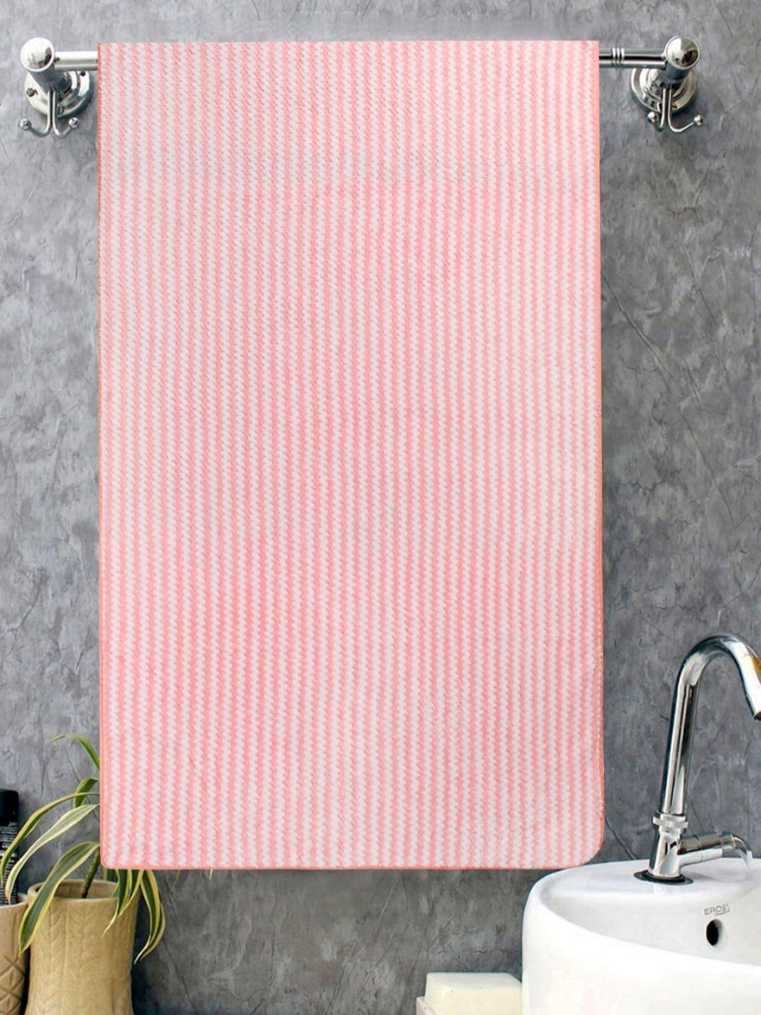 

Myntra Elegant Homes Pink Striped Microfiber 350 GSM Bath Towel