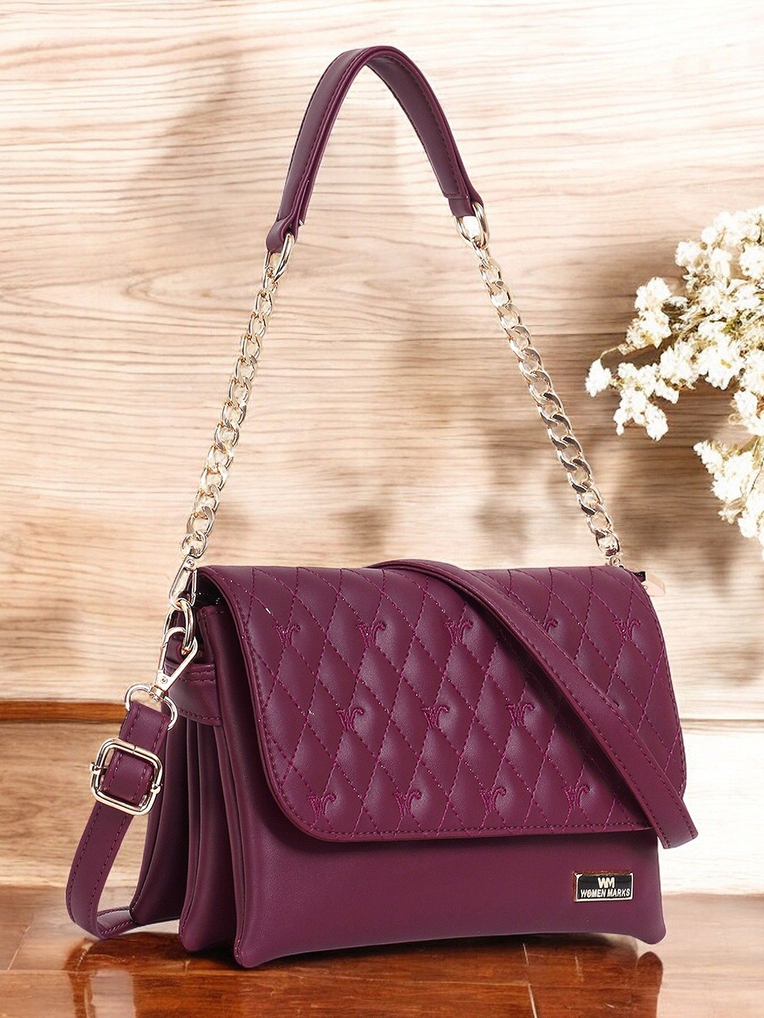 

WOMEN MARKS Women Textured Solid Structured Shoulder Bag, Purple