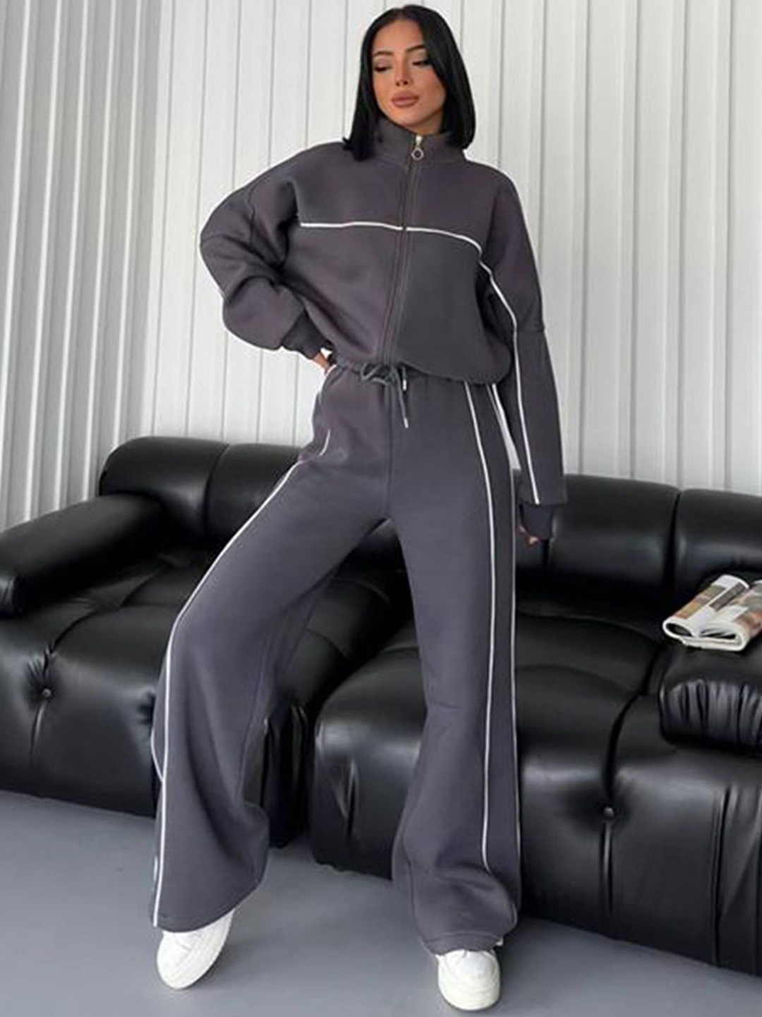 

LULU & SKY High NeckSweatshirt With Trousers Co-Ords, Grey