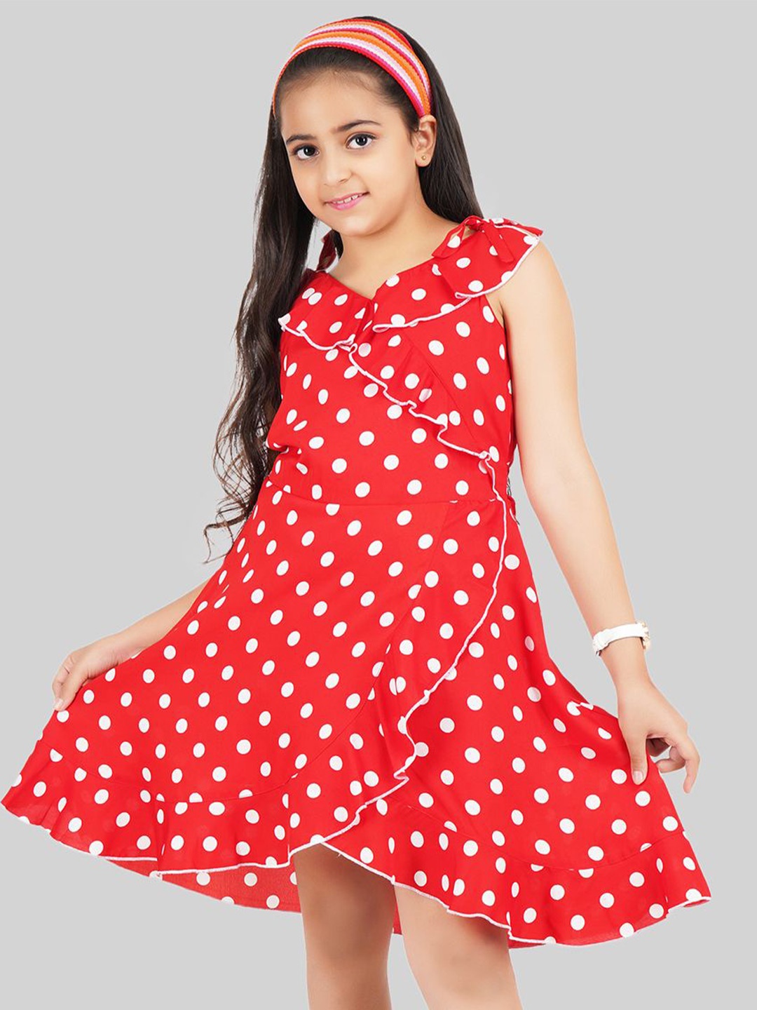 

BEING NAUGHTY Girls Polka Dot Print Crepe Fit & Flare Dress, Red
