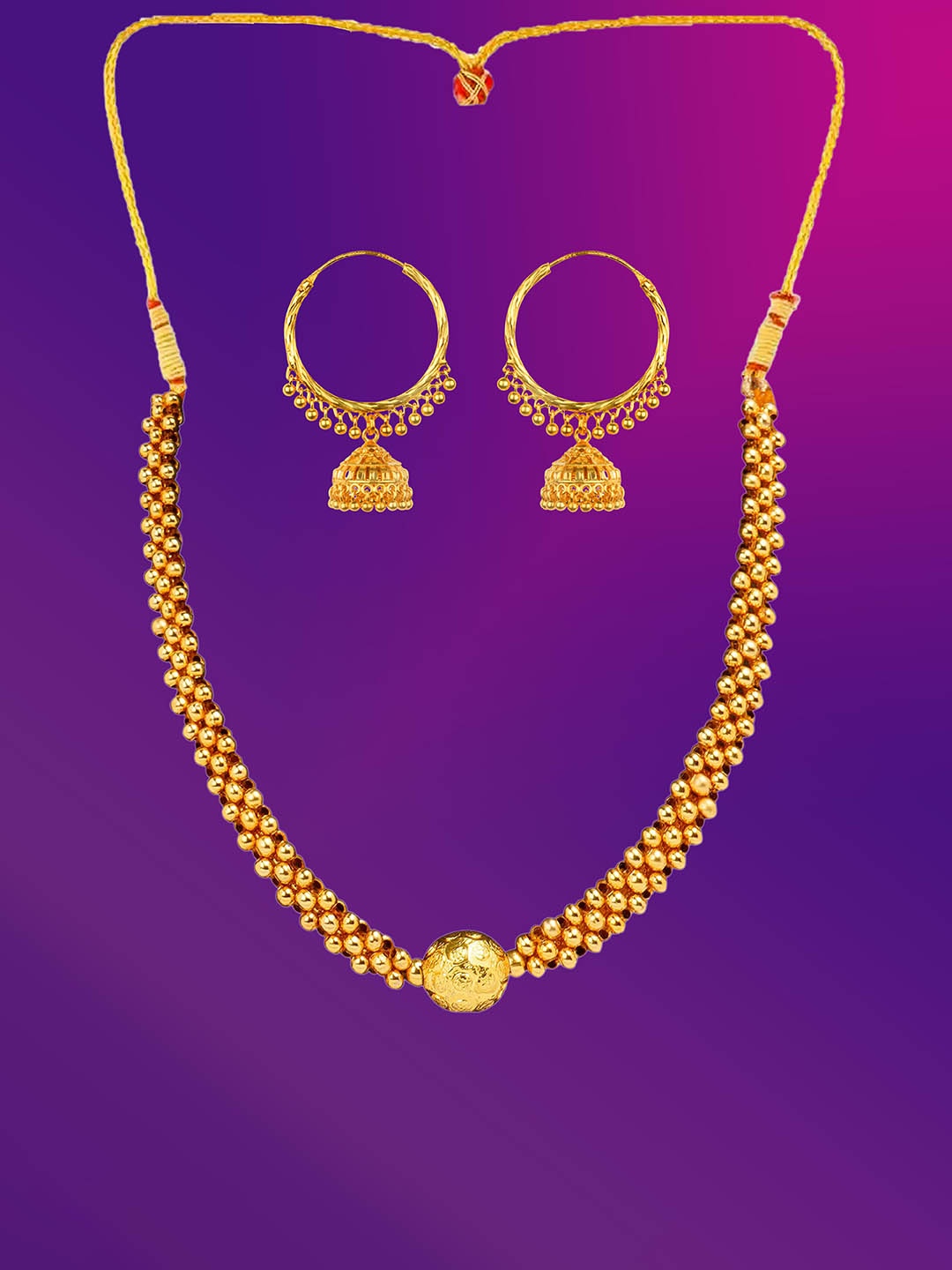 

Lila Gold-Plated Beaded-Studded Jewellery Set