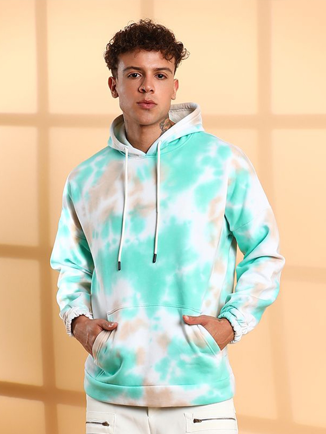 

Campus Sutra Men Tie-Dye Oversized Hooded Sweatshirt, Multi