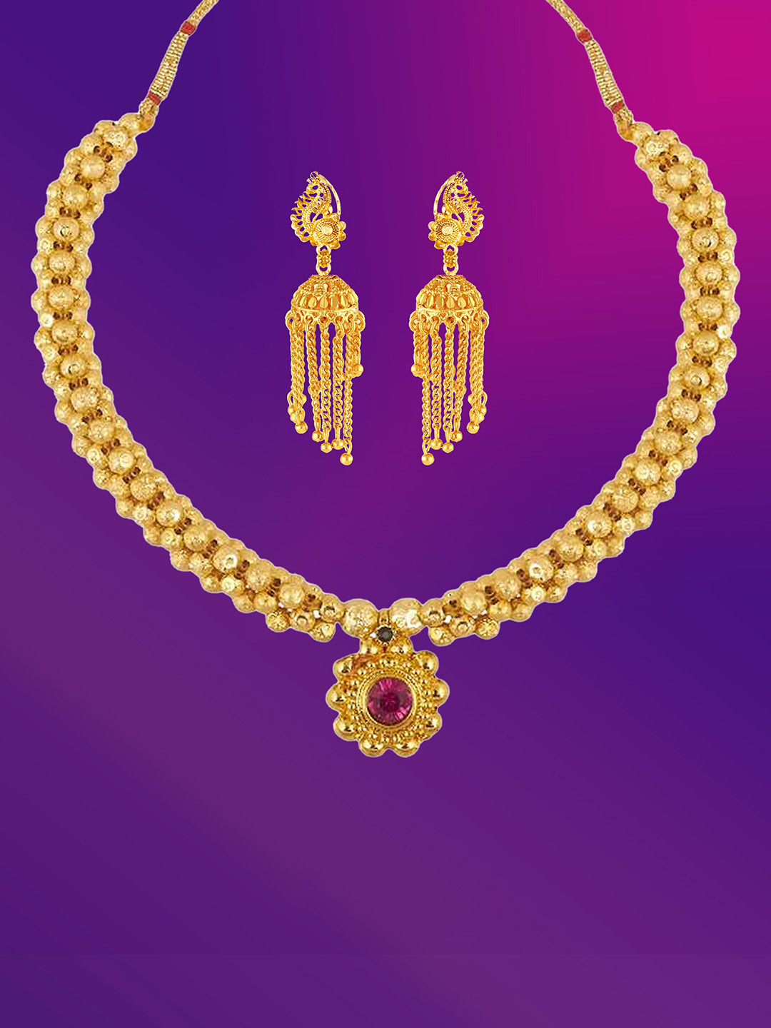 

Lila Gold Plated Stones Studded Jewellery Set