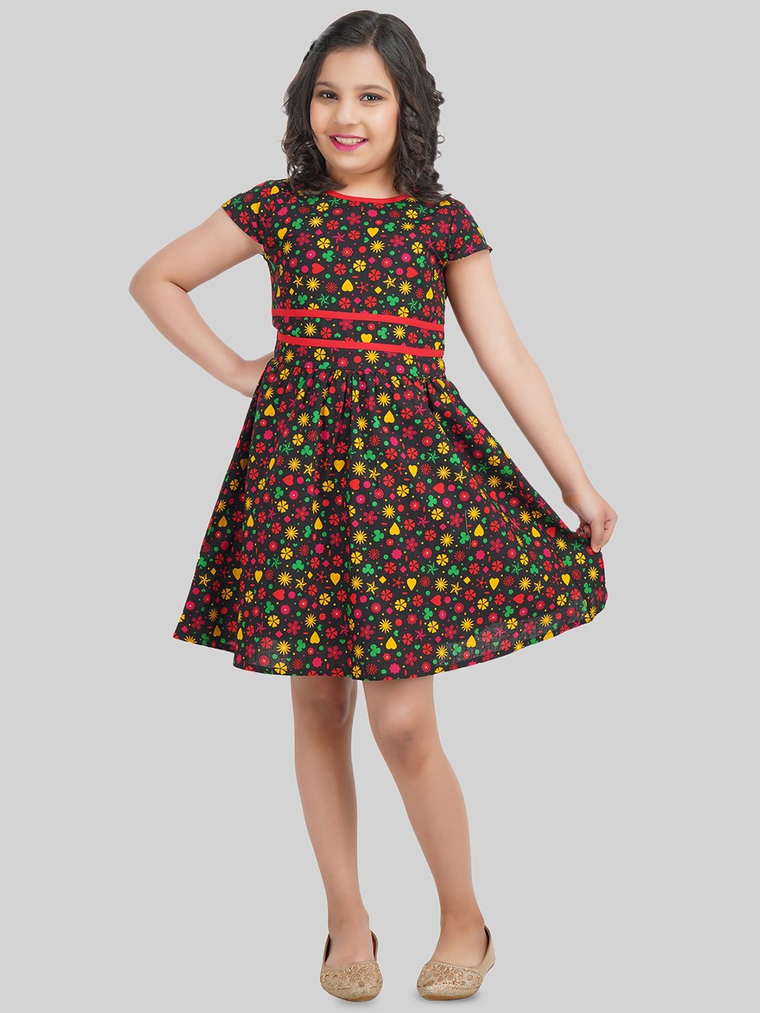 

BEING NAUGHTY Girls Floral Printed A-Line Dress, Black