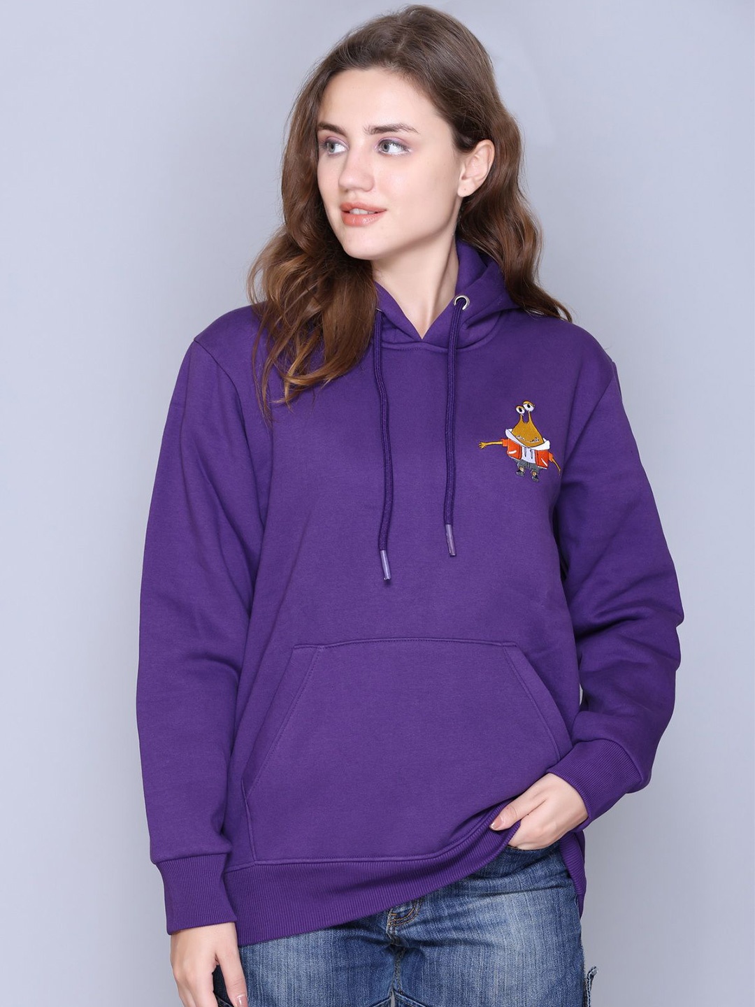 

BIZARRELY Women Printed Hooded Sweatshirt, Purple