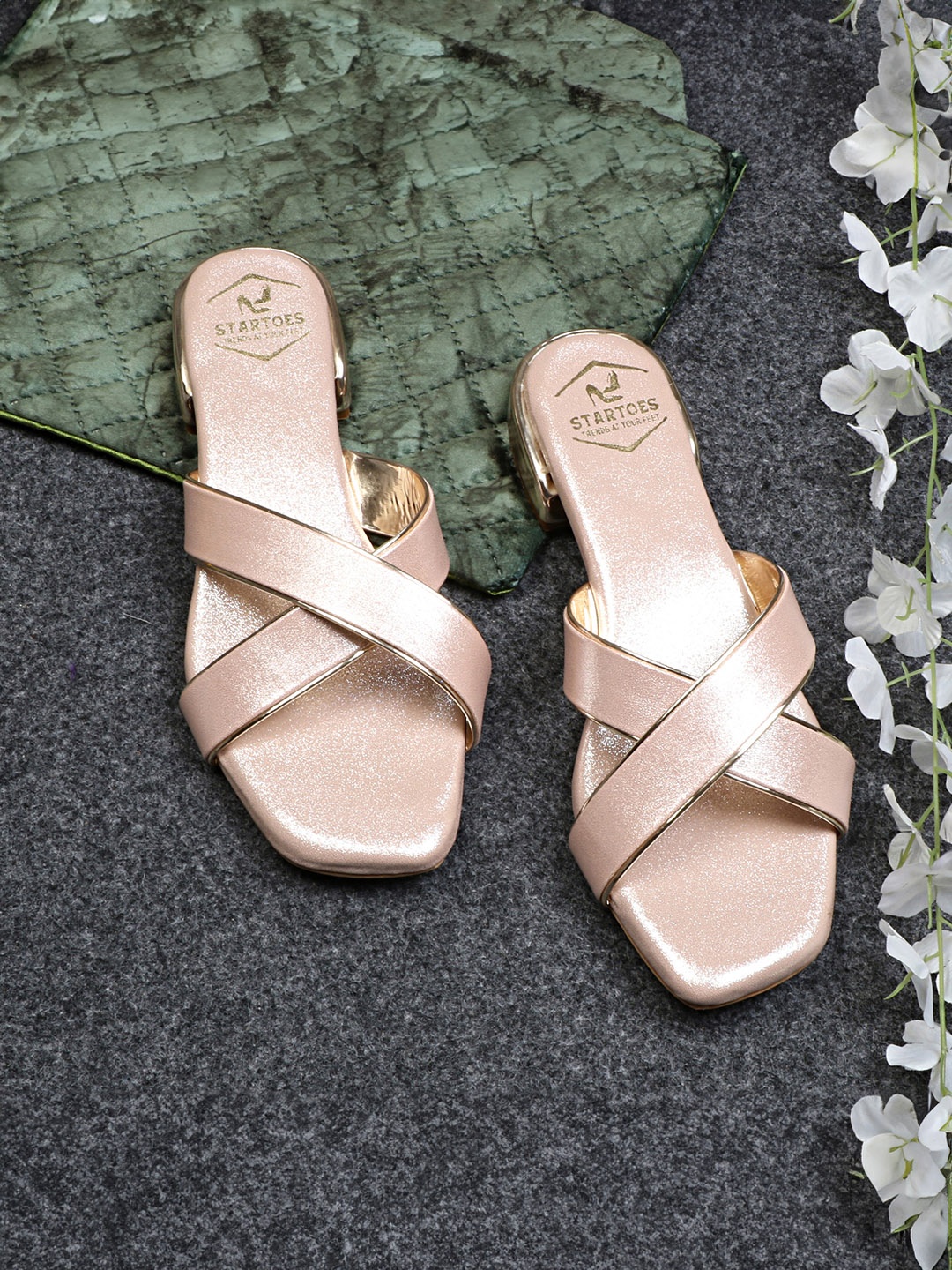 

STARTOES Women Embellished Block Heel Sandals, Peach