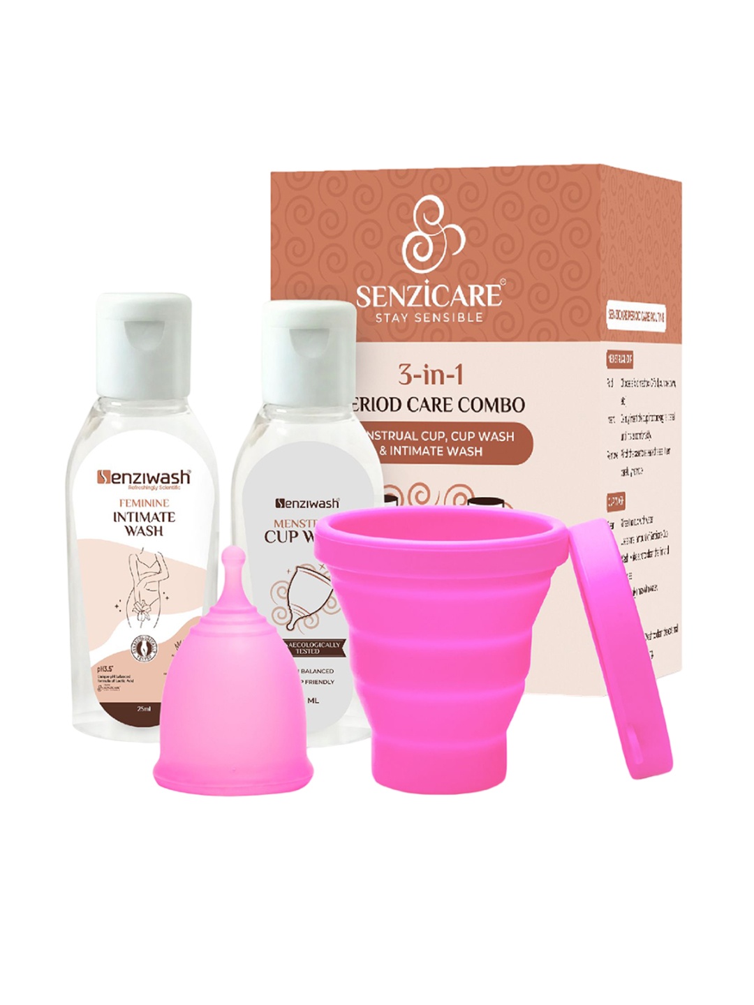 

Senzicare 3 In 1 Menstrual Cup, Menstrual Cup Wash & Intimate Wash Combo, Beige