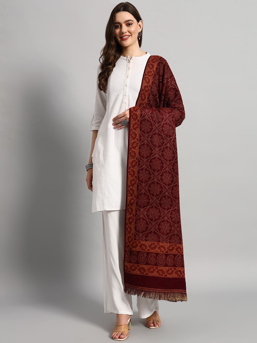 

HANDICRAFT PALACE Floral Woven Design Shawl, Maroon