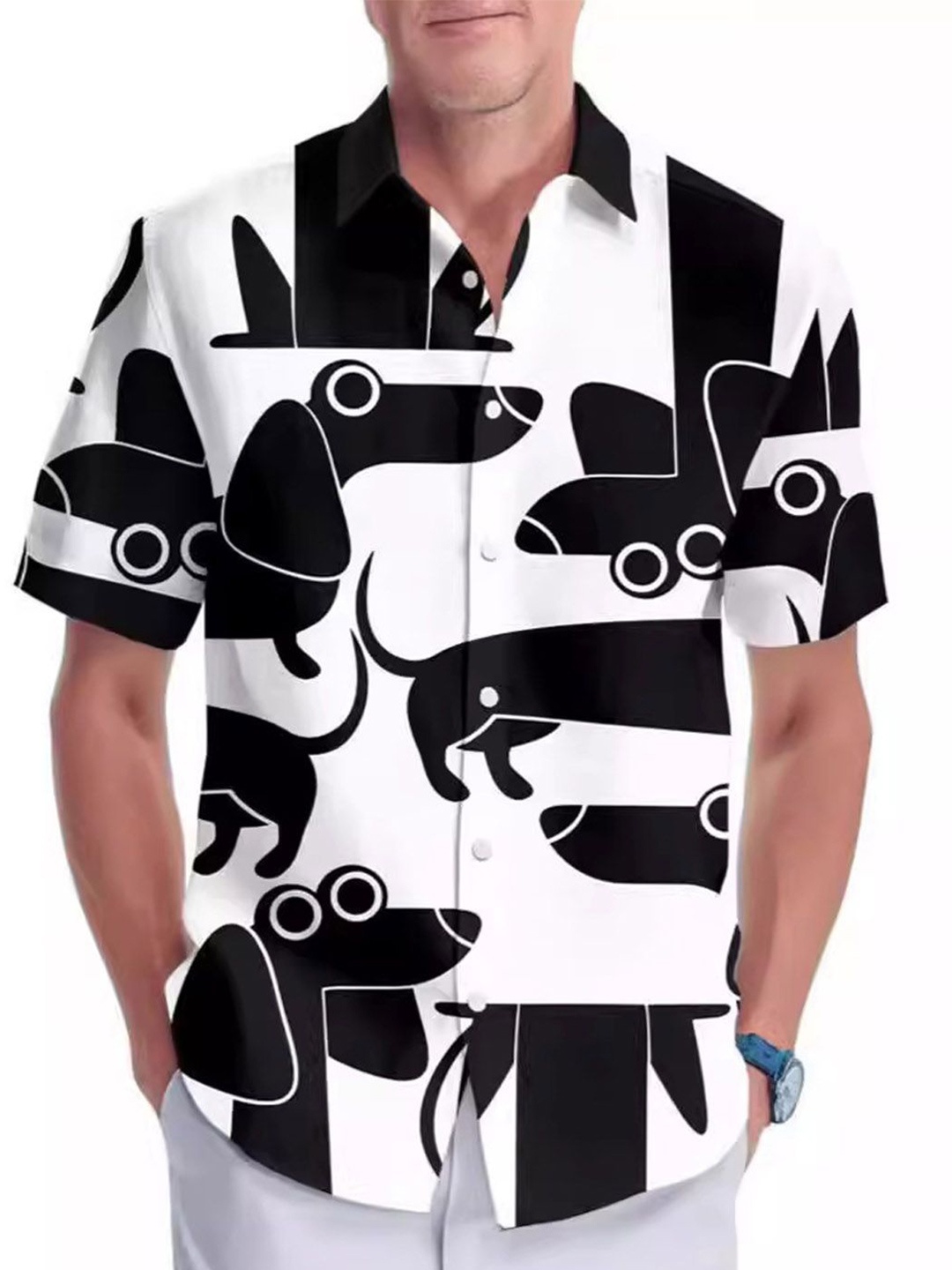 

StyleCast Men Spread Collar Graphic Printed Cotton Casual Shirt, White