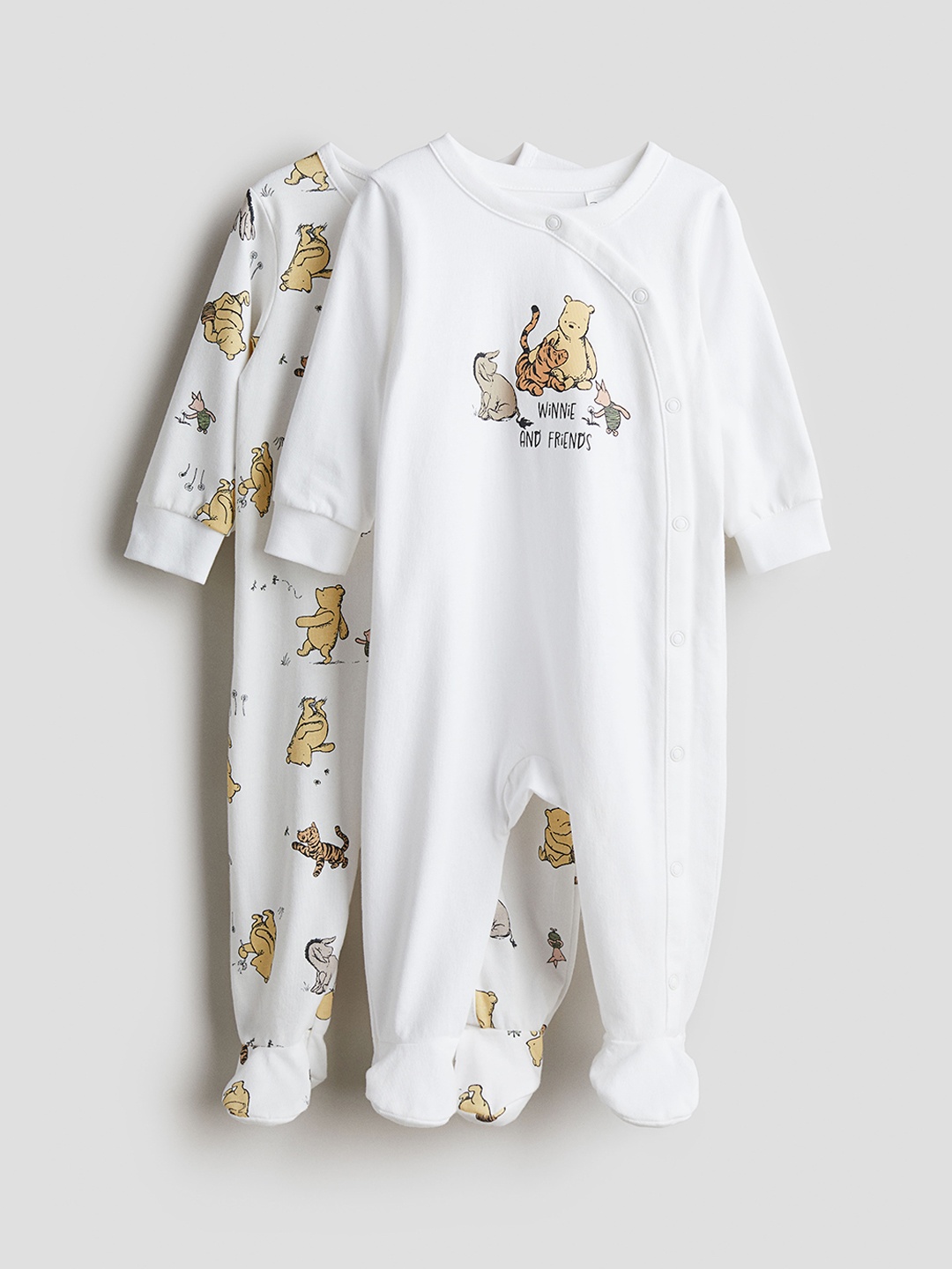 

H&M Infants Boys 2 Pack White Cotton Sleepsuits with full Feet