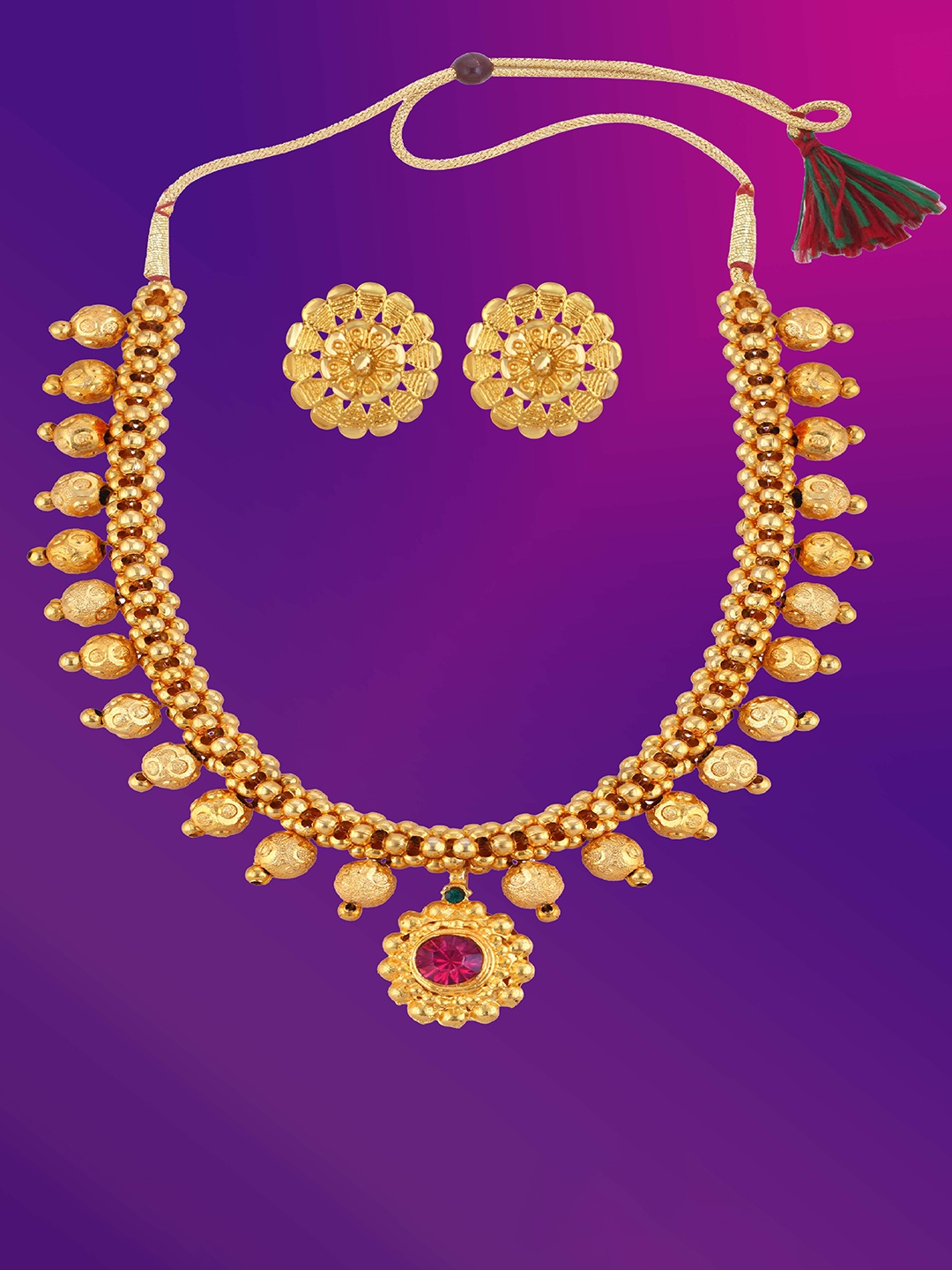 

Lila Gold-Plated Stone-Studded & Beaded Jewellery Set