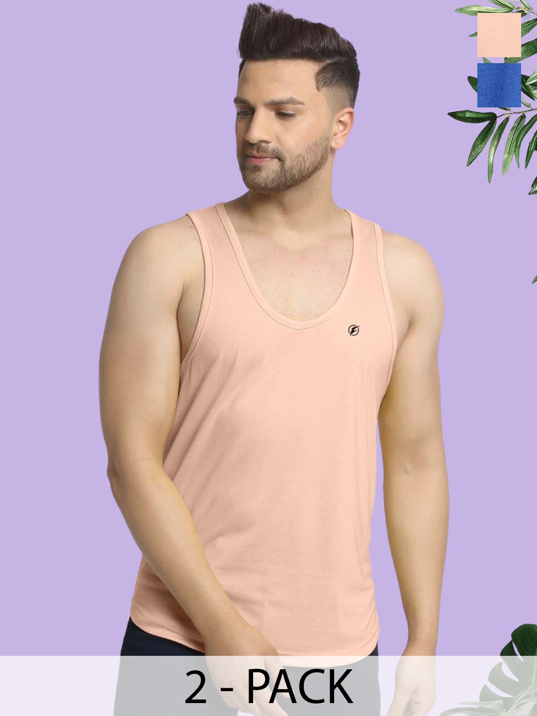 

Friskers Men Pack Of 2 Cotton Anti-Bacterial Innerwear Vest C-05-32, Blue