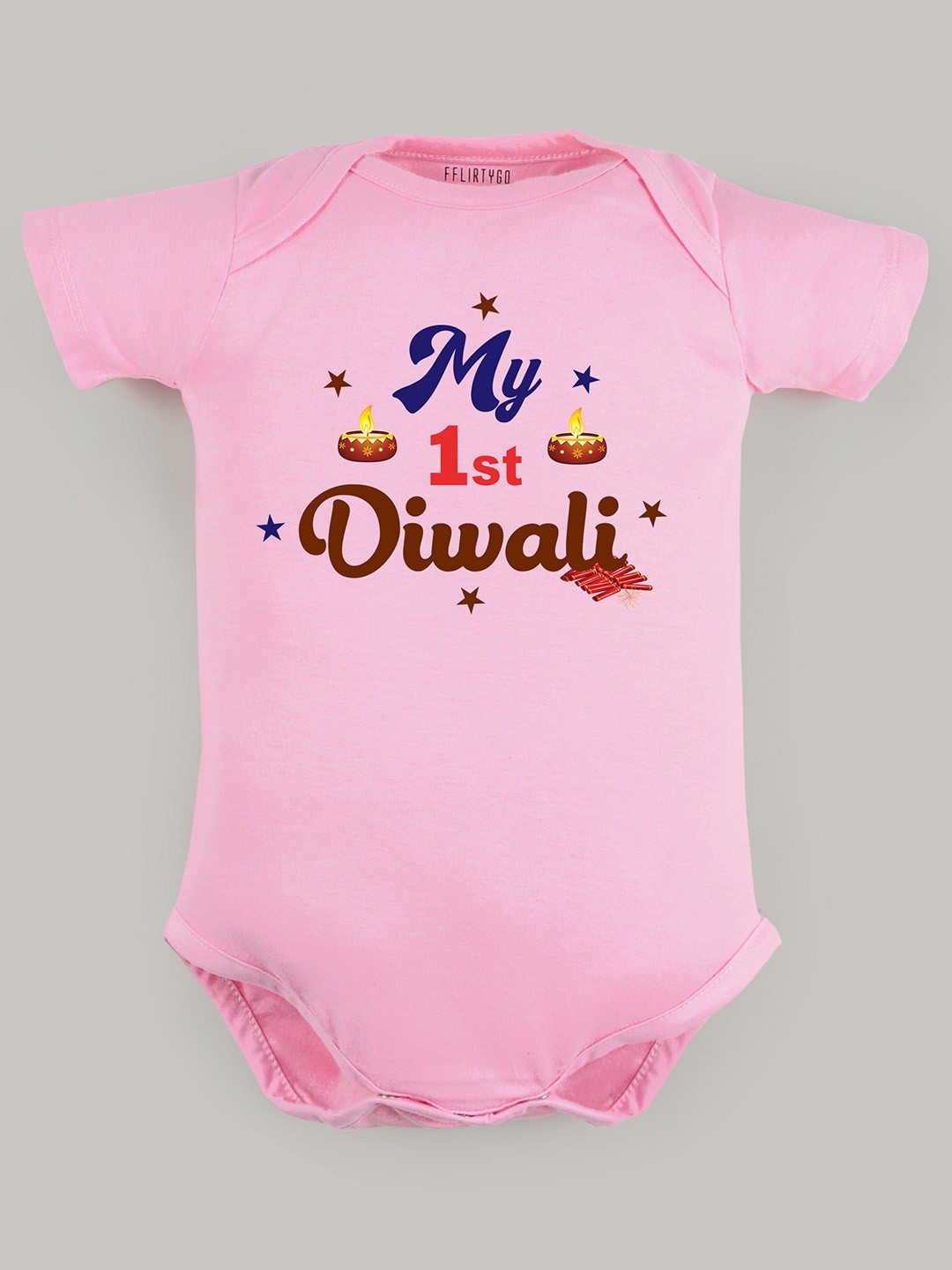 

FFLIRTYGO Infants Printed Pure Cotton Diwali Romper Baby Wear Bodysuit, Pink
