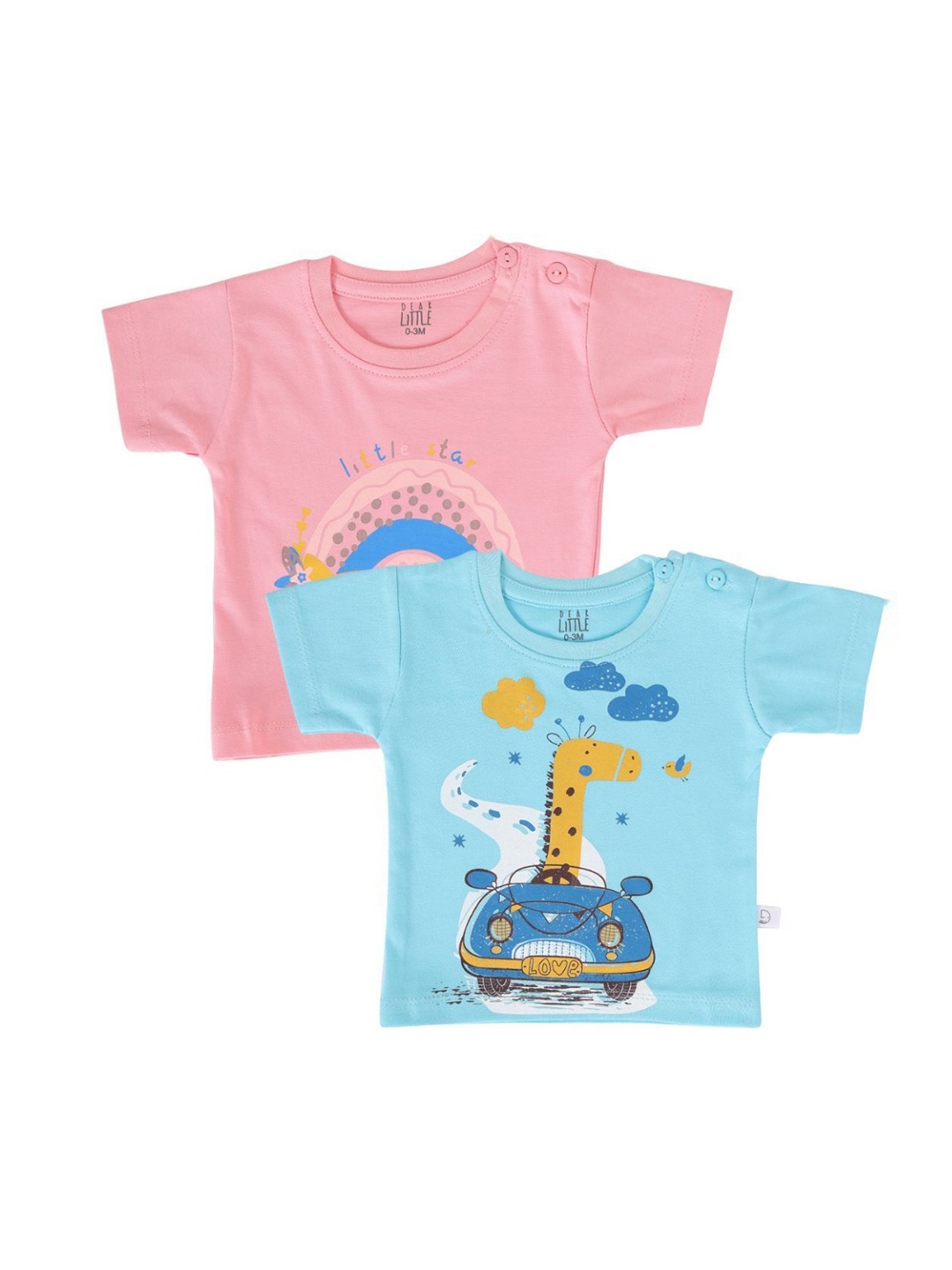 

Dear Little Boys Pack Of 2 Graphic Printed Round Neck Cotton T-shirts, Blue