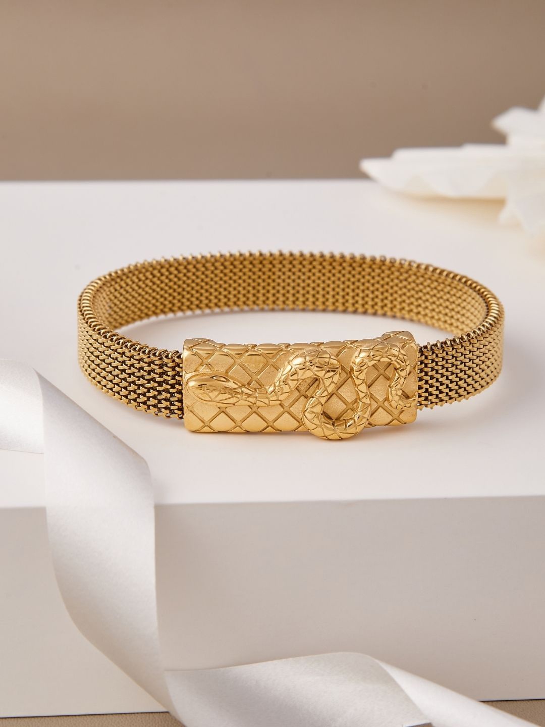 

PYLON Men Gold-Plated Stainless Steel Elasticated Bracelet