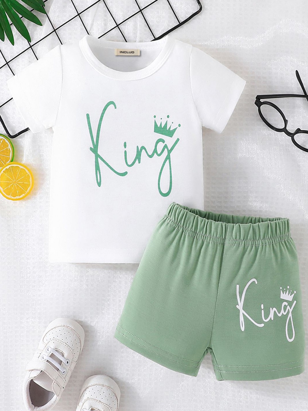 

INCLUD Boys Printed T-shirt with Shorts, White