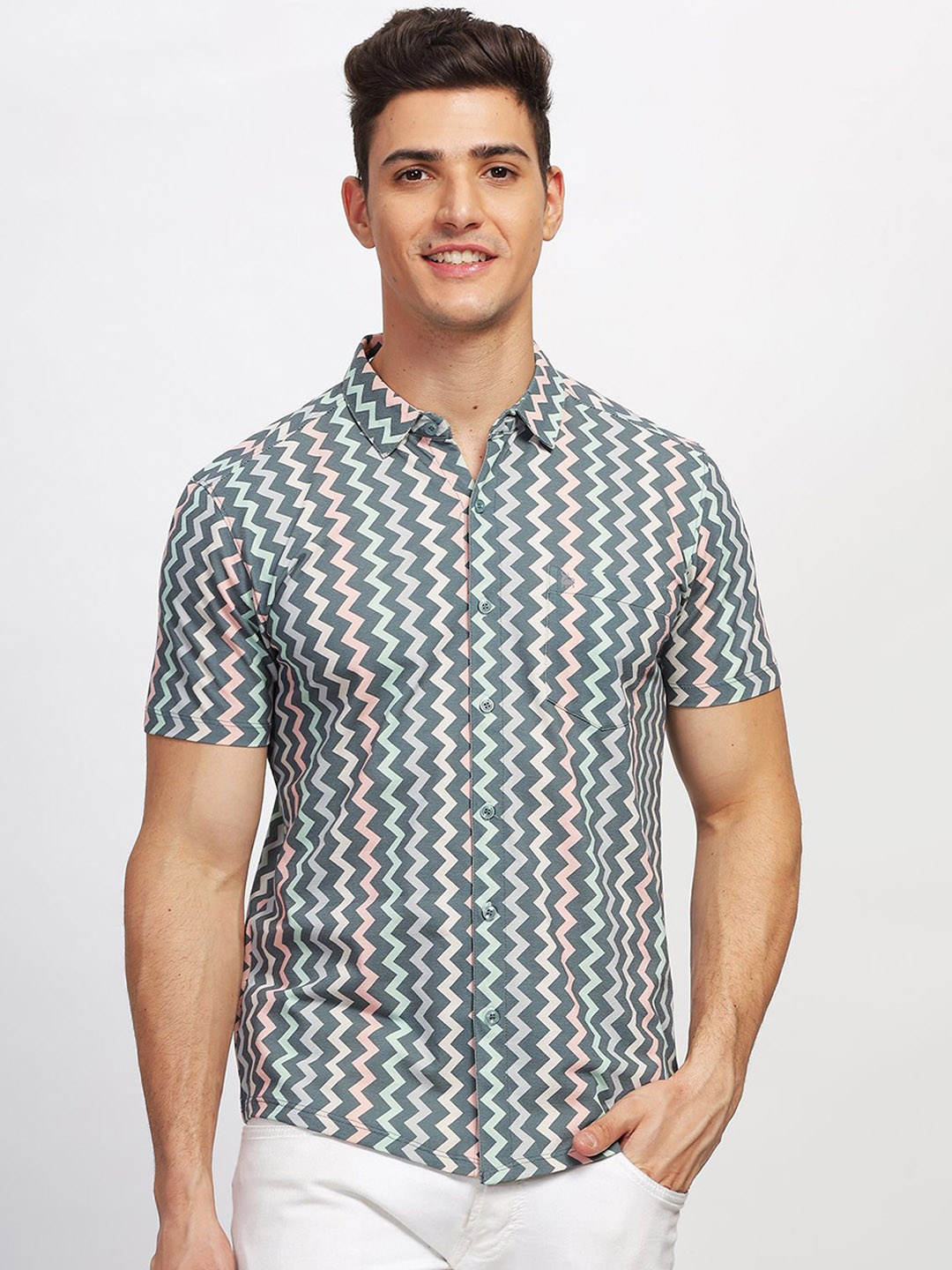 

BULLMER Chevron Printed Shirt With Trousers, Black