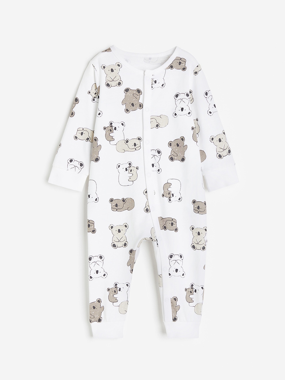 

H&M Infants Boys White Cotton Full Sleeves patterned Sleepsuit