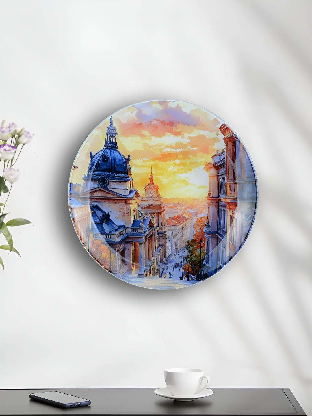 

Maison Modern White & Blue City Printed Iron Round Wall Plate