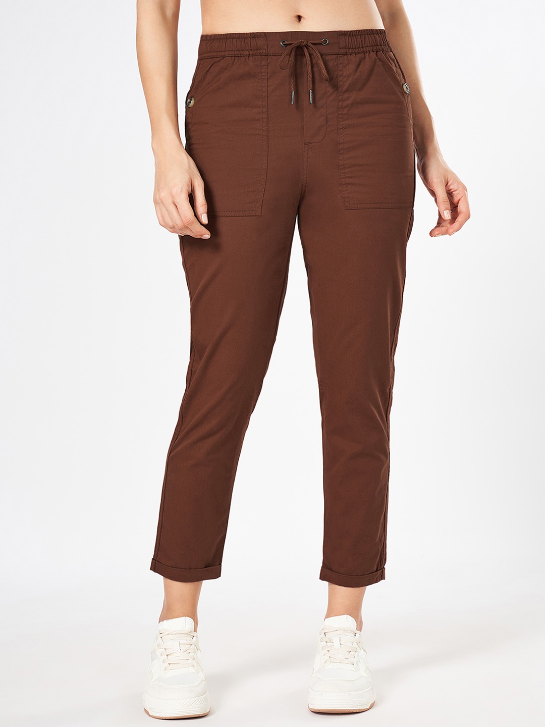 

Honey by Pantaloons Women Mid-Rise Drawstring Trousers, Brown