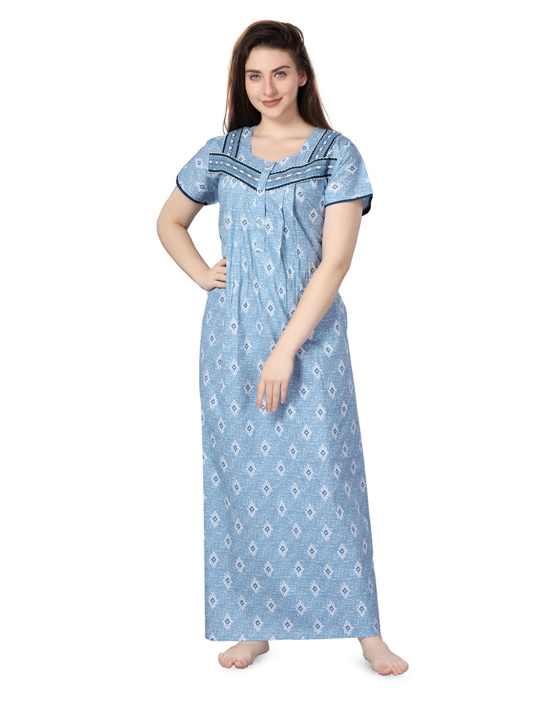 

Soulemo Women Printed Maxi Pure Cotton Nightdress, Blue