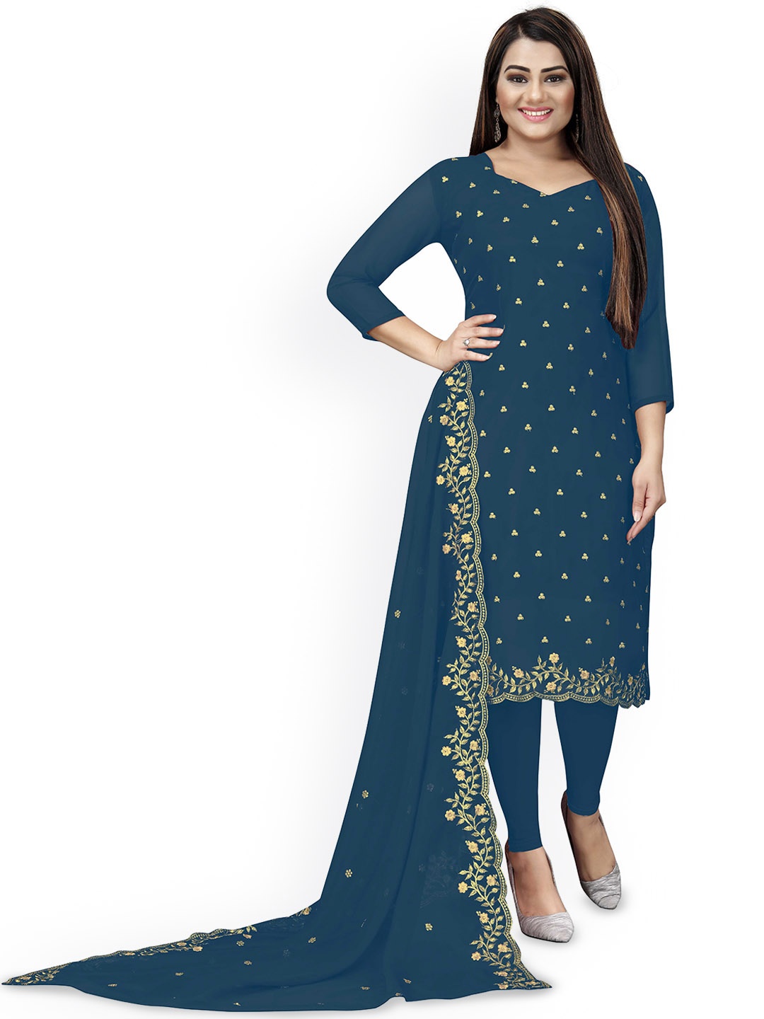 

Maroosh Embellished Zari Unstitched Dress Material, Navy blue