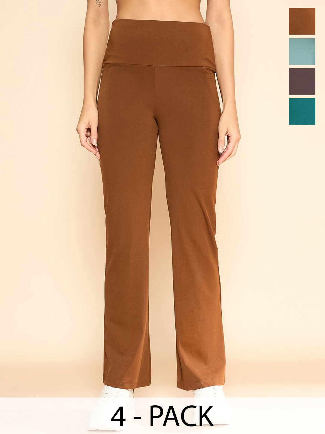 

COLOR CAPITAL Pack Of 4 Ankle-Length Flared Tights, Coffee brown