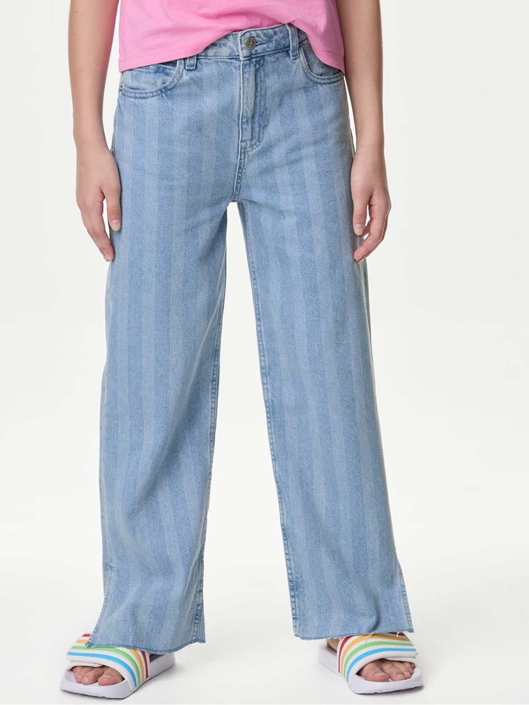 

Marks & Spencer Girls High-Rise Low Distress Blue Light Fade Cotton Jeans